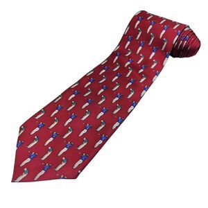 Lauren Ralph‎ Lauren 100% Silk Golf Tie Red Made in USA
